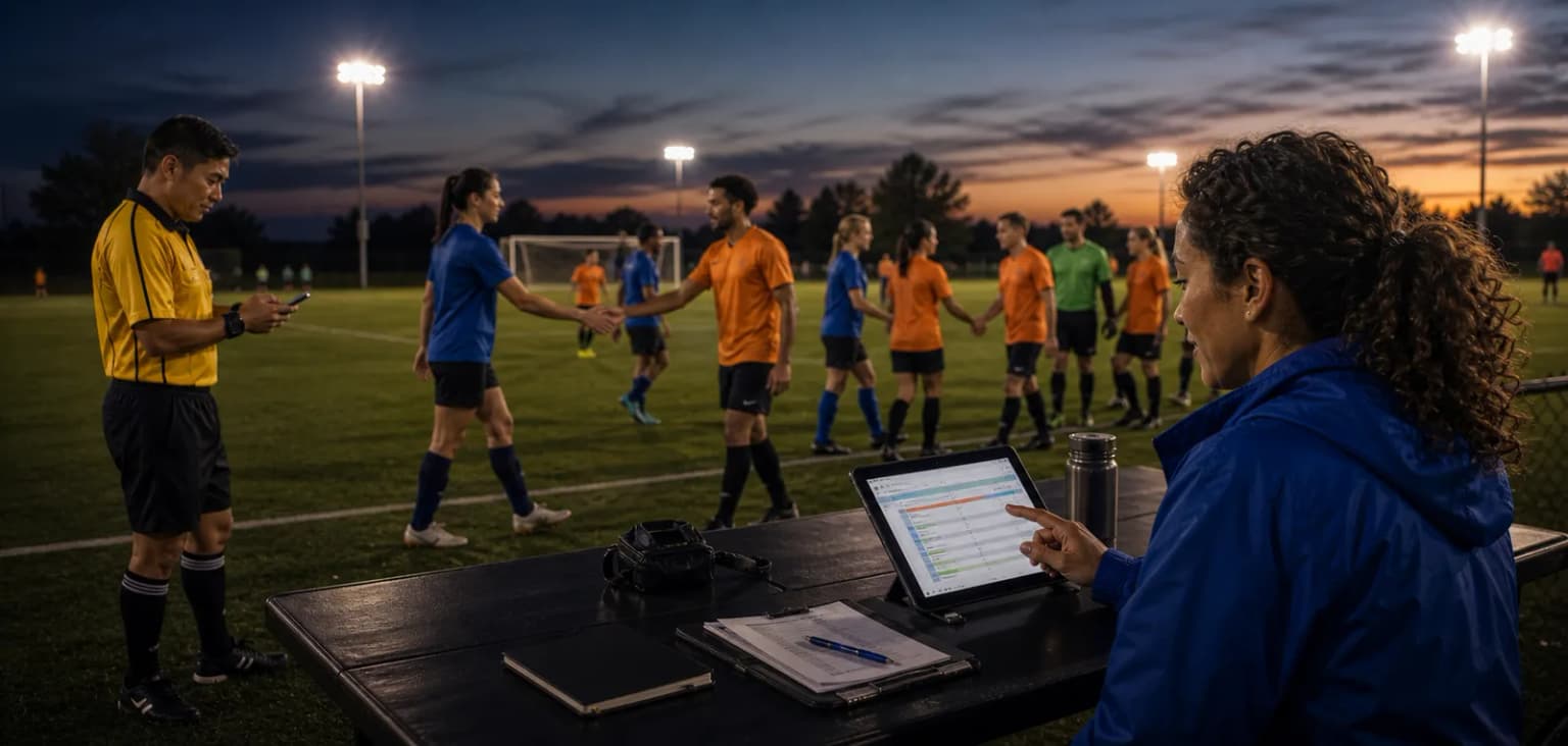 Soccer league referee submitting a result that flows into live standings on ZKickoff