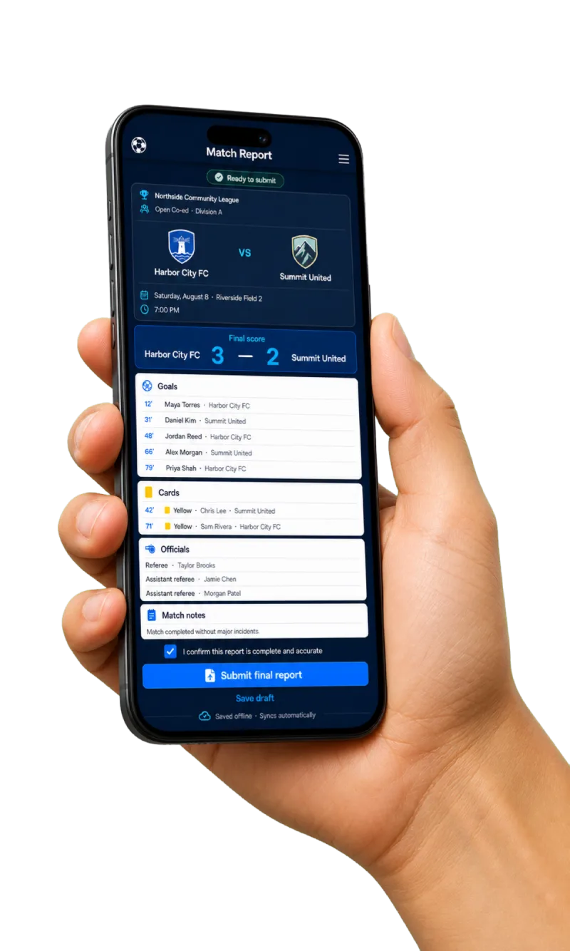Digital referee report on a phone